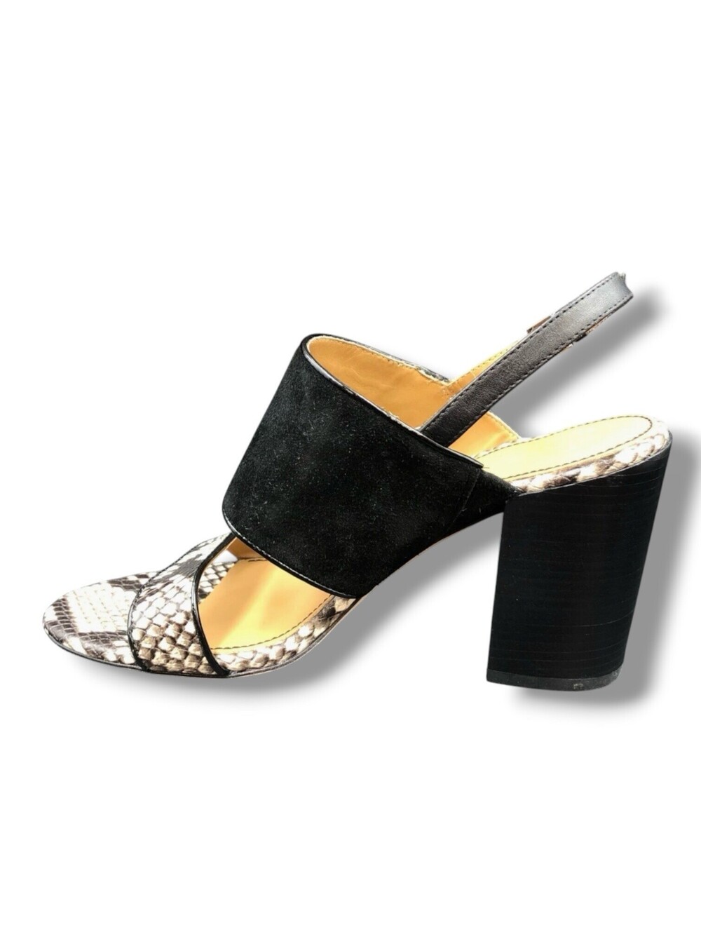 Tory Burch Kira Women’s 7 Black Suede Snake Embossed Block Heel Sandals - Picture 4 of 10